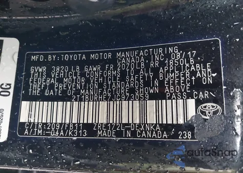 2018 Toyota Corolla Le from USA, damaged, VIN 2T1BURHE7JC973059